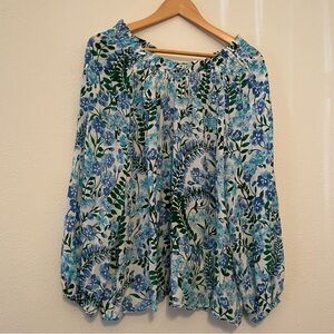 Talbots Women’s Floral Smocked Collar‎ Long Sleeve Top Size L
